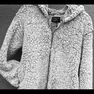 Gray Sherpa zip jacket hoodie with pockets